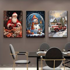北欧风圣诞节热销客厅装饰画圣诞老人玄关帆布画海报卧室高清画芯