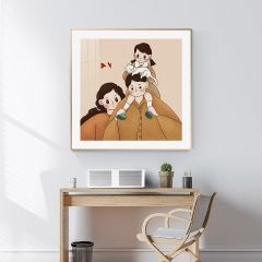 北欧温馨女孩男孩卧室床头挂画创意客厅壁画一家三口儿童房装饰画