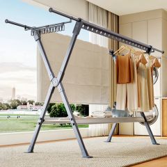 落地晾衣架加厚晾杆稳固晾晒防风加粗可伸缩厂家直发晒衣晒被神器