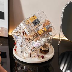 轻奢化妆品收纳盒防尘大容量旋转底座透明饰品盒