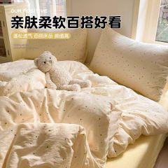 奶油风床上四件套亲肤柔软跨境爆款单被套学生宿舍床单床上四件套